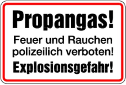 LEMAX® Hinweisschild, Propangas!, 200 x 300 mm geprägt Alu geprägt weiß Aufdruckfarbe: schwarz/rot