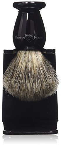 Edwin Jagger - Pennello da barba con setole di puro tasso, manico imitazione ebano, fatto a mano, con porta pennello, 8,6 cm