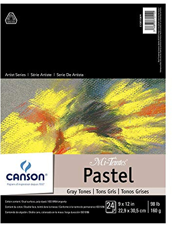 Canson Artist Series Mi-Teintes Pastel Paper, Gray Tones, Foldover Pad, 9x12 inches, 24 Sheets (98lb/160g) - Artist Paper for Adults and Students