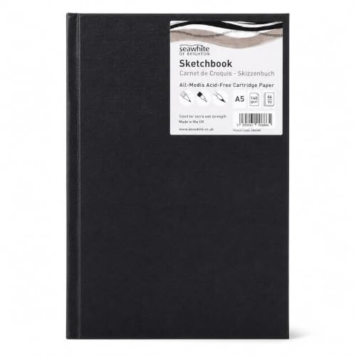 SEAWHITE Black Cloth Cover Sketchbook 140gsm Portrait A5