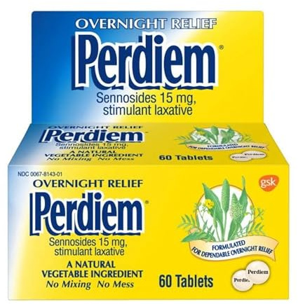 Perdiem Sennosides Stimulant Laxative Pills, Overnight Relief, 60 Count Bottles(Pack of 3) by Perdiem