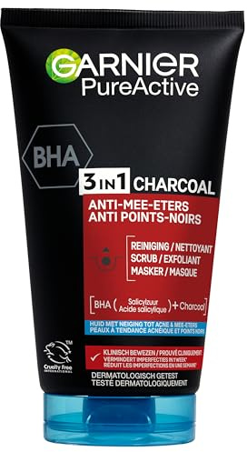Garnier PureActive 3-in-1 Charcoal 150ml | 3 in 1 Reiniger pflegt die Haut mit Charcoal