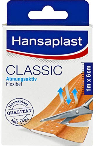 Hansaplast Classic Pflaster 1 m x 6 cm, zuschneidbare Wundpflaster in Meterware mit extra starker Klebkraft, flexible und atmungsaktive Heftpflaster