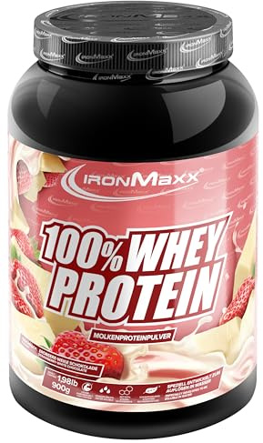 IronMaxx 100% Whey Protein Pulver 900g - Strawberry White Chocolate | Cremiger Eiweißshake mit BCAAs & EAAs | High Protein, Low Carb & zuckerarm | Ideal für Muskelaufbau & Fitness