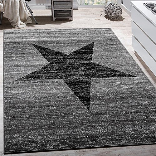 Paco Home Living Room Rug With Star Pattern, Modern Children's And Teenager's Room Short-Pile, Size:60x100 cm, Colour:Grey