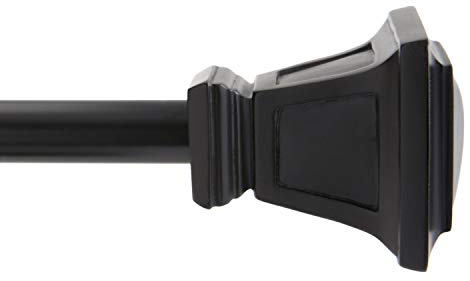 Kenney – Seville Curtain Rod, Square End Finials with Durable 5/8 Diameter Steel Tube, Adjustable 28–48, Matte Black