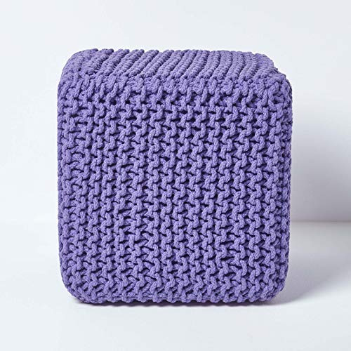 Homescapes - Pouf poggiapiedi lavorato a maglia, riempimento 100% cotone, per salotto, stanza di bambini o anziani, colore: Malva Cube - 35 x 35 x 35 cm Malva