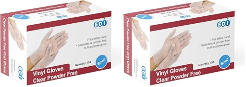 EDI Disposable Vinyl Gloves (Clear) - Powder-Free, Latex-Free (100, Medium)
