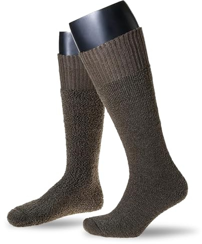 NORDPOL stövellång termostrumpa Immerwarm av solid plysch (ull-polyesterblandning), 3 par, tillverkad i Tyskland, oliv, 45-47 EU