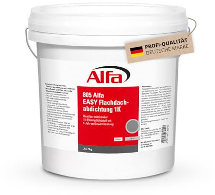 7 kg Alfa Flachdachabdichtung Easy 1K Eimer mit 7 kg Beutel Profi-Qualität im Eimer Flüssigdichtstoff Dach- & Garagenabdichtung Terrasse Carport für vertikale und horizontale Oberflächen