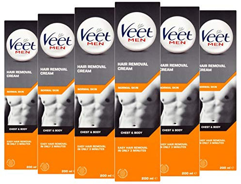 Veet Men’s Hair Removal Cream, 200ml (Pack of 6, 1200ml), No Risk of Cuts, Quick and Easy, 7 Days of Smoothness, Removes Short Hair, 24 Hour Hydration