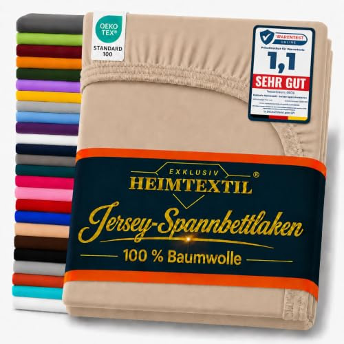 Exklusiv Heimtextil - Lenzuolo con angoli elasticizzati in jersey, 100% cotone, elastico perimetrale, in diverse misure e colori, Öko-Tex Standard 100, 140-160 x 200 cm, colore sabbia