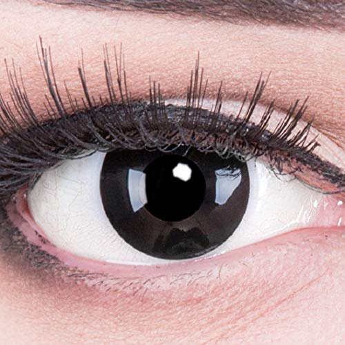 Funnylens 1 Paar farbige schwarz schwarze Crazy Fun black out Kontaktlinsen MIT STÄRKE -3,00 und + Behälter von Funnylens. Perfekt zu Halloween, Karneval, Fasching oder Fasnacht.