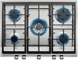TEKA Placa de Gas 70 cm, 5 Quemadores Alta Eficiencia, Parrillas Fundición, Autoencendido, Seguridad Termopar, Modelo EX 70.1 5G AI AL DR CI NAT