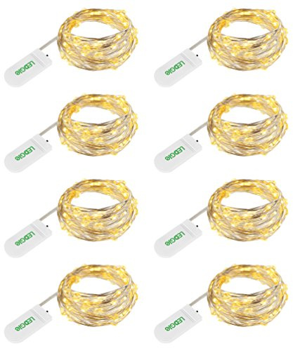LEDGLE 8 Pack 24 LED Copper Wire String Lights, 3.9ft/1.2m, Battery Operated, Warm White Decorative Lights, for DIY Party Wedding Costume Making Table Decorations Xmas Lighting [Energy Class A+]
