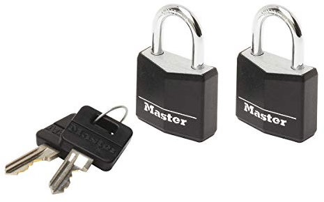 Master Lock 9120EURTBLK Confezione da 2 Lucchetto a Chiave in Alluminio Rivestito, Nero, 2 x 3.4 x 1.4 cm