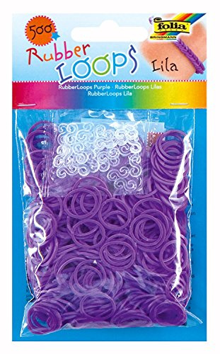 folia 331531 - Rubber Loops, inklusive 25 S - Clips und 1 Häkelnadel, 500 Gummibänder, lila