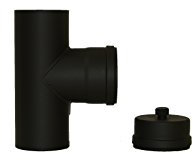 Tubo de pellets para estufa, tubo de chimenea, diámetro de 100 mm, color gris y negro (pieza en T con cápsula, negro)