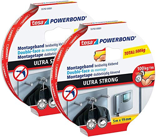 2 Rollen tesa doppelseitiges Montageband ULTRA STRONG, 5m x 19mm