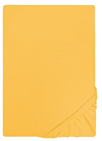 biberna Jersey Spannbettlaken 180x200-200x200 cm gelb | 100% Baumwolle Spannbetttuch für Doppelbetten | Atmungsaktiv, Bügelfrei & mit Rundumgummizug | Oeko-TEX Zertifiziert | Modell 0077155