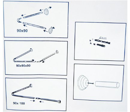 Universal Winkelstange, DUSCHVORHANGSTANGE, Duschvorhang/Winkel, U und L - Form Stange Farbe Weiss inkl. Ringe