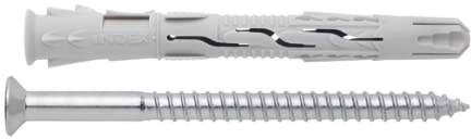 INDEX Fixing Systems T-NUX A - Pack de 50 tacos universales de alto rendimiento, cabeza avellanada (recubrimiento cincado, nailon, 10 x 140 mm, diámetro de 10 mm) | TNUXA10140, Anclaje universal formado por taco de alto rendimiento y tornillo cabeza avellanada, Zincado, Homologado.
