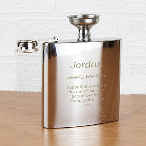 Custom Personalised Bold Name Swirl Hip Flask Laser Engraved. Birthdays, Weddings.