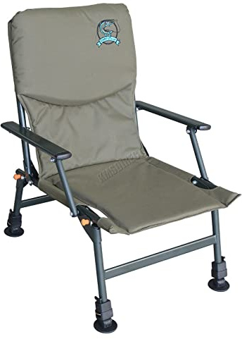 Carpzilla Outdoor Portable Folding Carp Fishing Chair Camping Heavy Duty 4 Adjustable Legs Dark Green FC-053