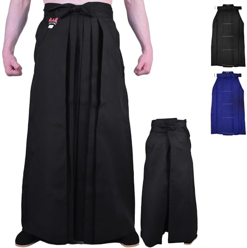 MAR | Traditional Hakama for Aikido, Black Hakama, Kendogi Japanese Inspired for Laido, Martial Arts Skirt, Kendo Attire Heavy-Duty Polycotton Fabric (Small)
