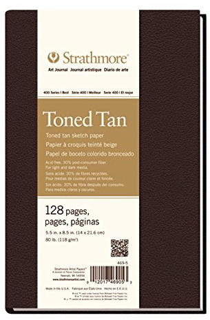 STRATHMORE Série 400 recyclé - Carnet croquis 64 feuilles 14 x 21.6 cm couverture rigide - 118g/m² - Ton brun clair