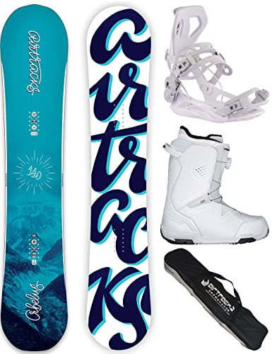 Airtracks Damen Snowboard-Set Freestyle Freeride Orbelus Lady Camber 150 + Snowboard Bindung Master W + Snowboardboots Strong ATOP W 39 + Sb Bag
