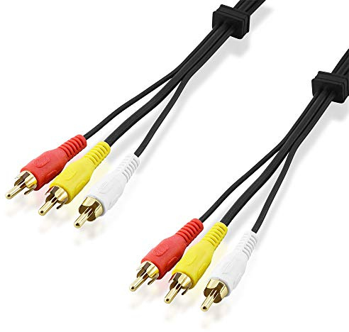 BestPlug 15 mètres Rca Audio Câble vidéo, 3 x Rca mâle vers 3 x Rca mâle, Noir