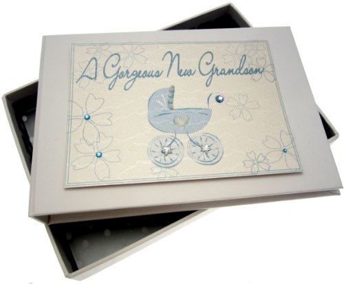 White Cotton Cards Kleines Fotoalbum 'Neuer Enkel', blaues Kinderwagen-Motiv