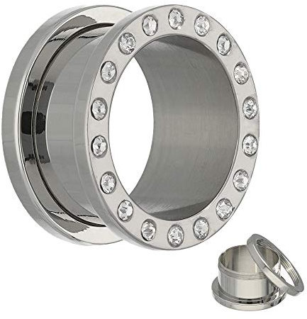 Treuheld Flesh Tunnel - Stahl - Silber - Kristall 2 mm