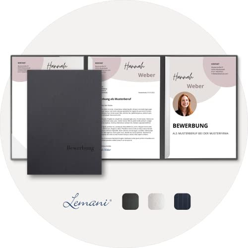 5 Stück 3-teilige Bewerbungsmappen Lemani® IMAGE 'dark grey' mit 2 Klemmschienen - Premium-Qualität mit unverwechselbarer Haptik und hochwertiger Prägung 'Bewerbung'