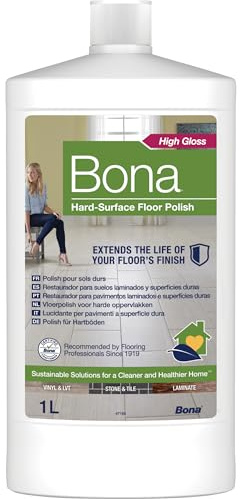 Bona Polish Pour Sols Durs 1L - Formule Haute Brillance | Rénovateur Parquet Stratifié/ PVC/ Carrelage - Couche de Protection Supplémentaire