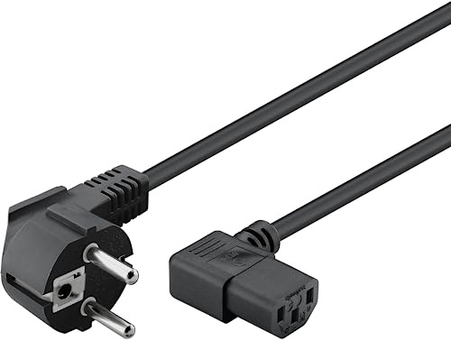 Goobay 96032 IEC-kabel 3 m/90 grader C13 IEC-uttag & säkerhetskontakt/universell PC monitor PC strömkabel C13 vinkelkontakt strömkabel/svart/3 m
