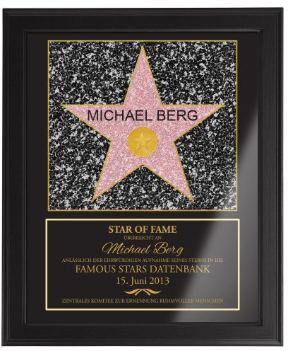 Casa Vivente Star Of Fame, Hollywood Stern, Urkunde, Wanddeko im dunklen Bilderrahmen, Personalisiert mit Name und Datum, Druck gerahmt