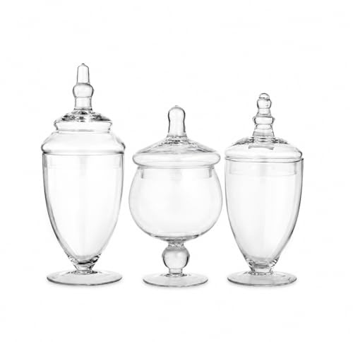 Apothecary Jars with Lids Set of 3, Home Essentials & Beyond, for Candy Buffet, Glass decor, Laundry Room, Potpourri, and Bathroom SMALL Jars