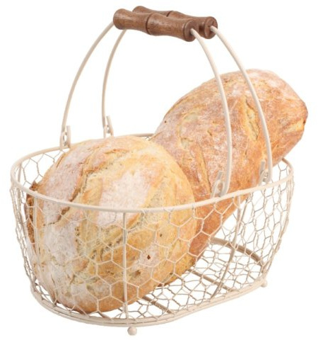 T&G Woodware Provence Wireware Medium Oval Basket with Aged Wooden Handles, Cream, 29.5 x 21.5 x 12.7 cm