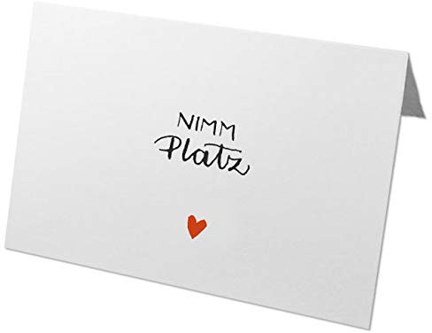 Eine der Guten 50 Tischkarten, Recyclingpapier Namenskarten, nimm platz - Kalligrafie Platzkarten zum beschriften für Hochzeit, Geburtstag, Familienfeier, Jubiläum, Schwarz Weiß Rot mit Herz