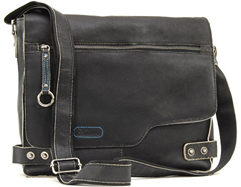 Ashwood - Bolso Bandolera Grande de Piel para Portátil de 13 Pulgadas - Messenger Bag de Trabajo - Bolso Universidad A4 para Hombre - 8353 - Negro
