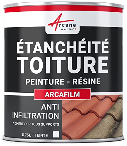 Étanchéité Toiture, Peinture Résine d'Étanchéité - ARCAFILM 0.75 L Blanc | Résine d'Étanchéité Souple, Toitures en Pente, Terrasses, Tuile, Béton, Zinc, Bois, Résiste aux Uv - Arcane Industries