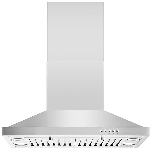 Blue Ocean 30 RH02I Stainless Steel Island Mount Kitchen Range Hood | 760 CFM | PRO PERFORMANCE | Over Stove Vent with 4 Lights | 3 Speed Exhaust Fan | Ducted/Ductless Convertible Duct
