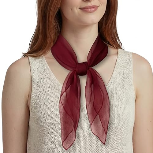 Écharpe carrée en mousseline de soie pour femme style années 50, très légère et douce au toucher, idéale pour toutes les occasions - Rouge - taille unique