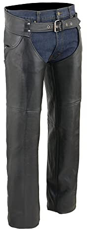 Event Biker Leather Herren Chaps aus Büffelspaltleder, gefüttert, Schwarz, Größe XL