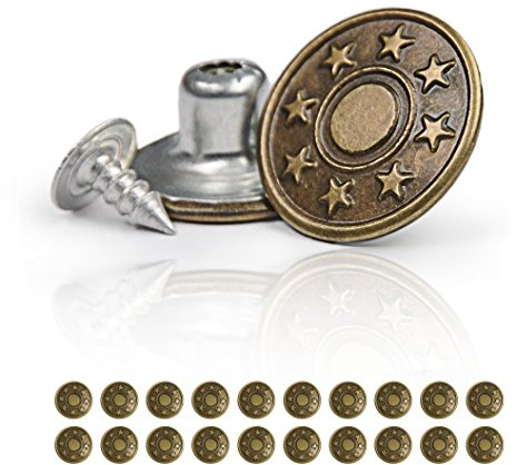 Ganzoo byxknappar i set om 20, ersättningsknapp, jeansknapp, byxknapp med nitstängning, metallknapp, färg: gammalt guld