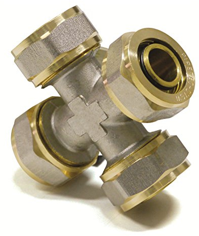 Pipetec Schraubfitting Kreuzstück Kreuz T Stück 16x2 mm für Mehrschicht-Verbundrohr, DVGW, UBA-konform, bis max.100°C