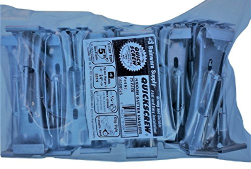 25 Pack Quick Screw 5 inch Aluminum Hidden Rain Gutter Bracket Hook Clip Style Hangers with pre Inserted 3 Long ¼ hex Head self Drilling Screw