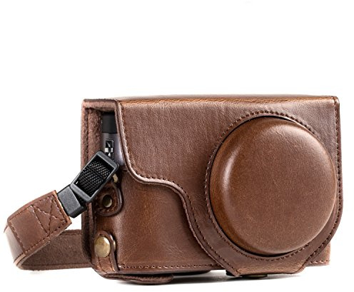 MegaGear Ever Ready Leder Kameratasche mit Trageriemen kompatibel mit Panasonic Lumix DC-TZ95, DC-TZ90